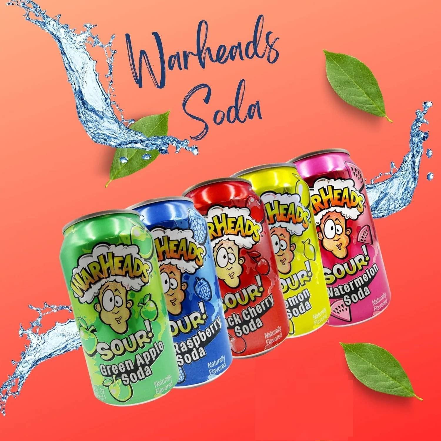 Generic Warheads Soda - Sour Fruity Soda with Classic Warheads Flavors  Perfectly Balanced Sweet and Sour Soda Pack of 5, 12oz Cans (Sampler Pack)