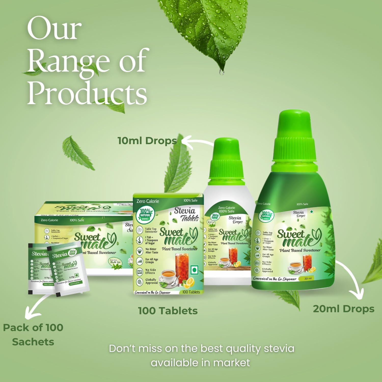 Sweetmate Sweetmate Stevia Sachets 600 (100 Sachets x Pack 6) Servings 100% Sugar Free Vegan Keto Friendly Natural Diabetic Friendly Plant-Based Sweetener Powder with Zero Stevia leaves Powder