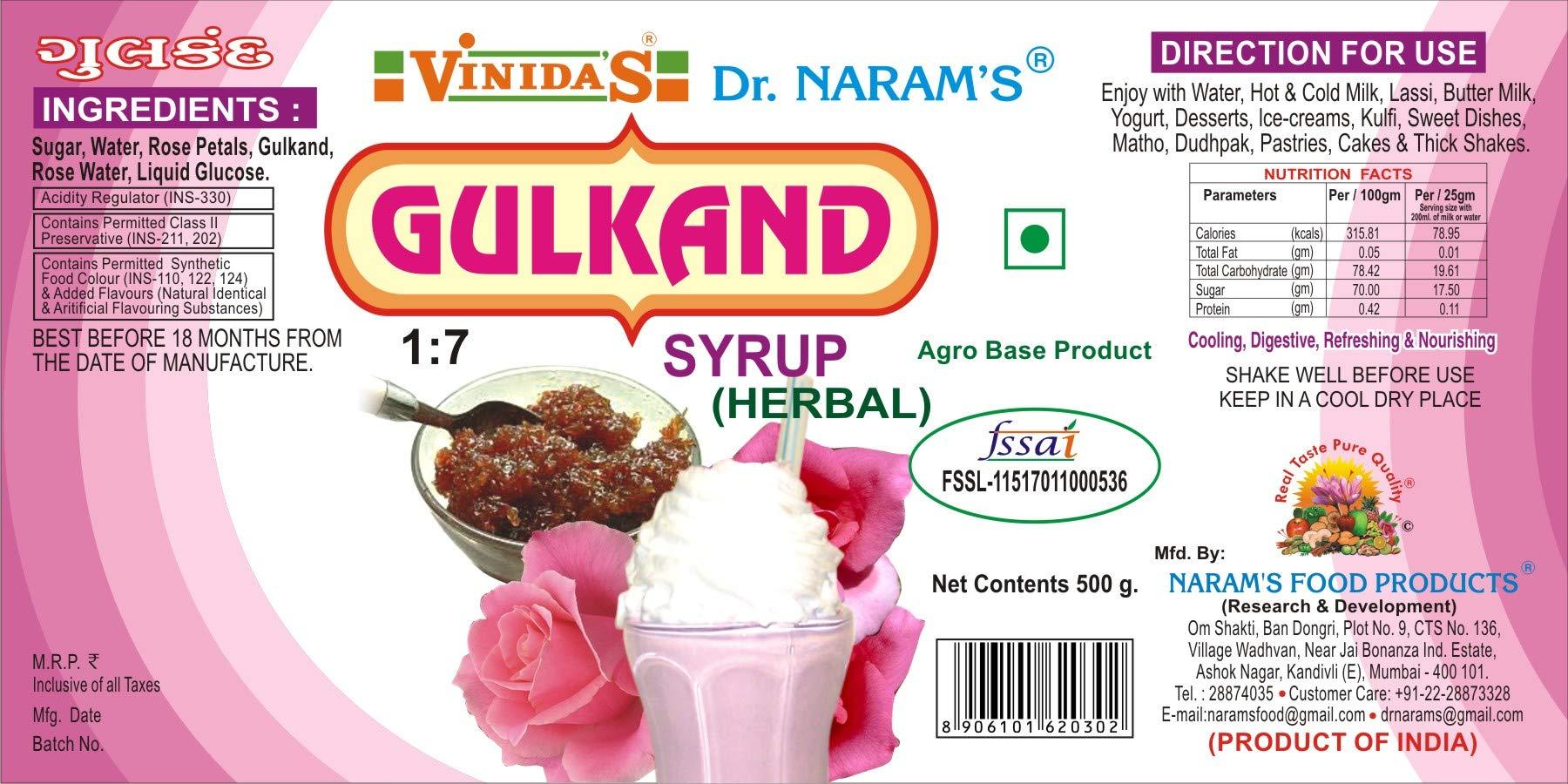 Dr Naram's Vinidas Dr Naram's Vinidas Rose Petal Jam Syrup Gulkand Syrup, 500 g with Pure Gulkand, Rose Water and Rose Petals