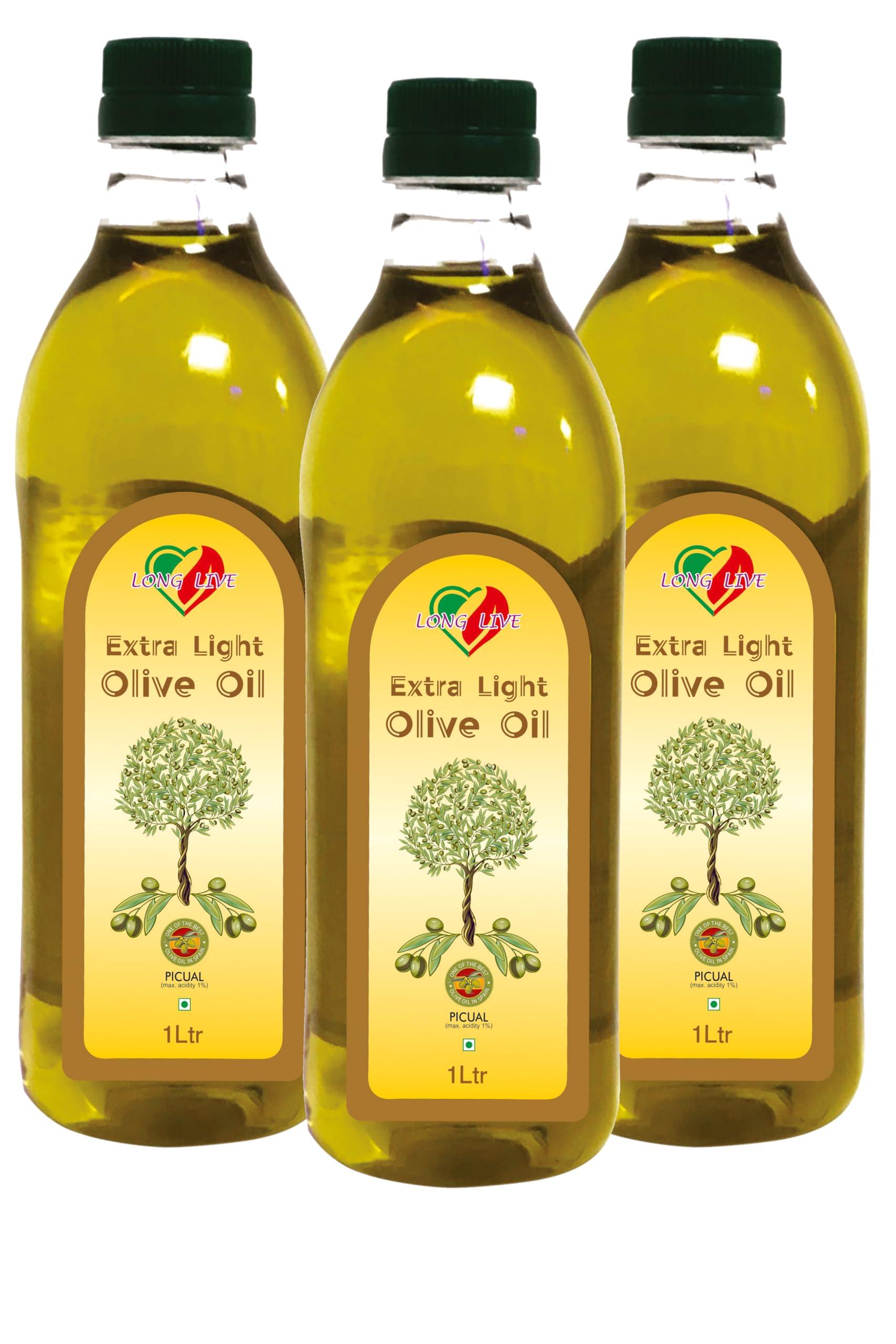 Long Live Long Live Extra Light Olive Oil, First Cold Pressed,(Imported from Italy) -1 Ltr Pack of 3