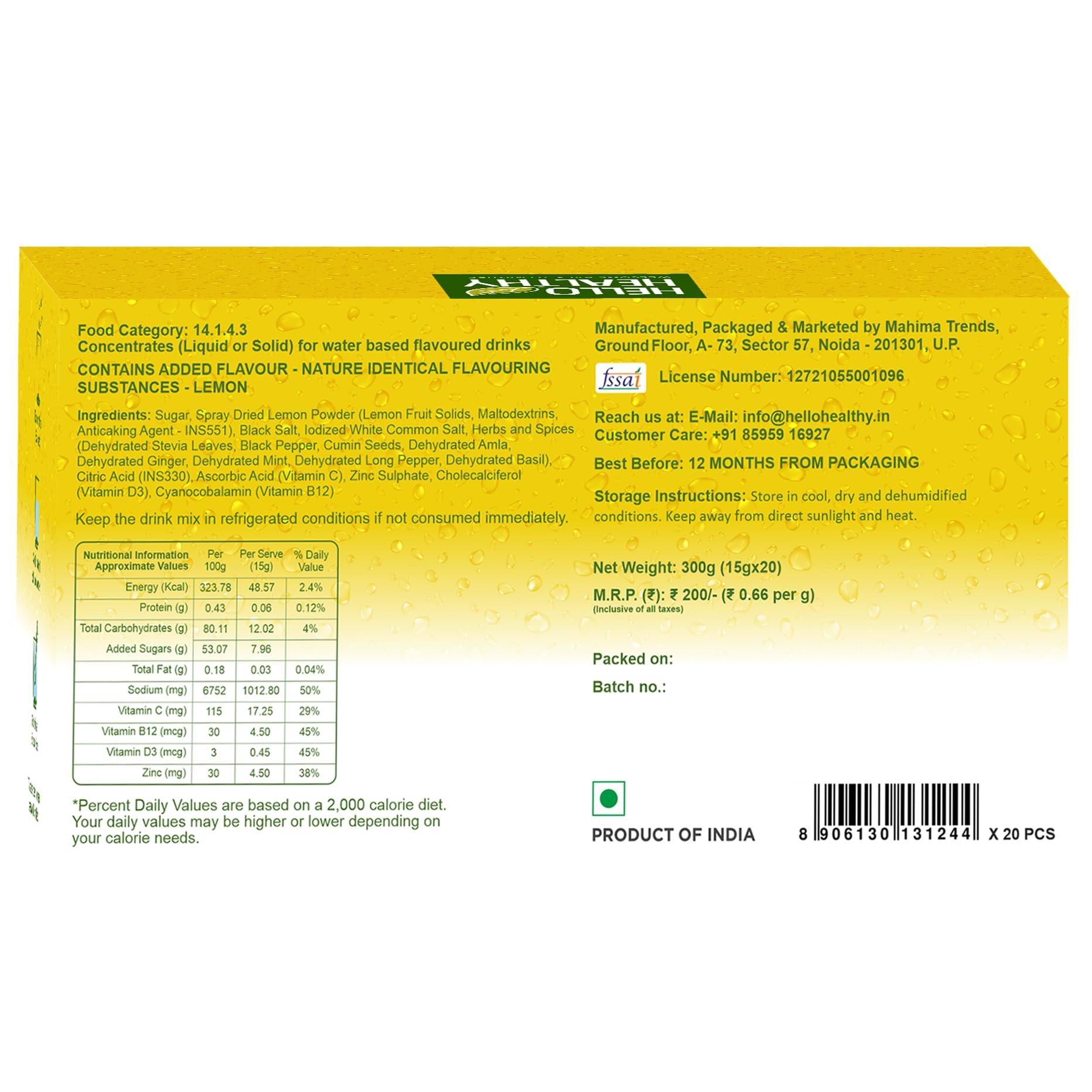 Hello Healthy Hello Healthy Mango & Herbs and Lemon & Herbs Mix Instant Drink Pack of 2 Set (40 Sachets) Nutrition Drink (2x300 g, Mango, Lemon Flavored)