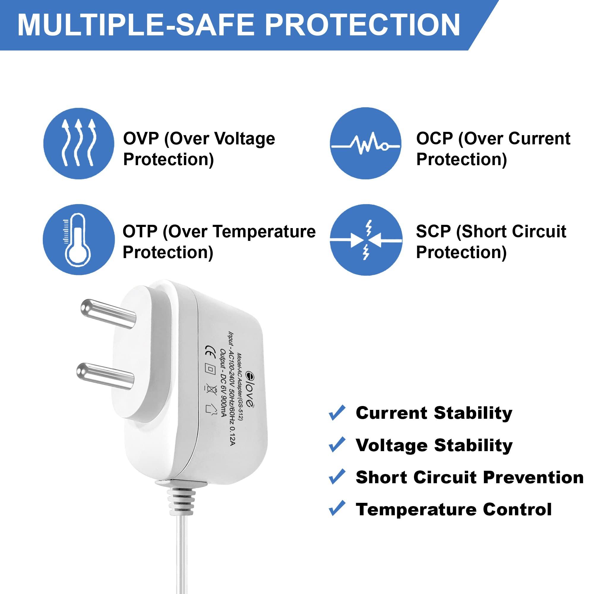 elove Elove BP Adapter for Blood Pressure Monitor 5, 7 Series / 6V AC/DC BP Machine Adapter with 10 Feet Extended Cord - White
