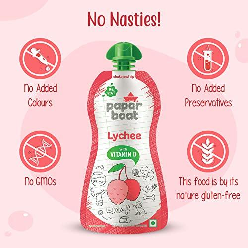 Paper Boat Paper Boat Lychee Juice, Litchi Jelly Drink Enriched with Vitamin D, No Added Preservatives and Colours (Pack of 9, 150ml each), Pink