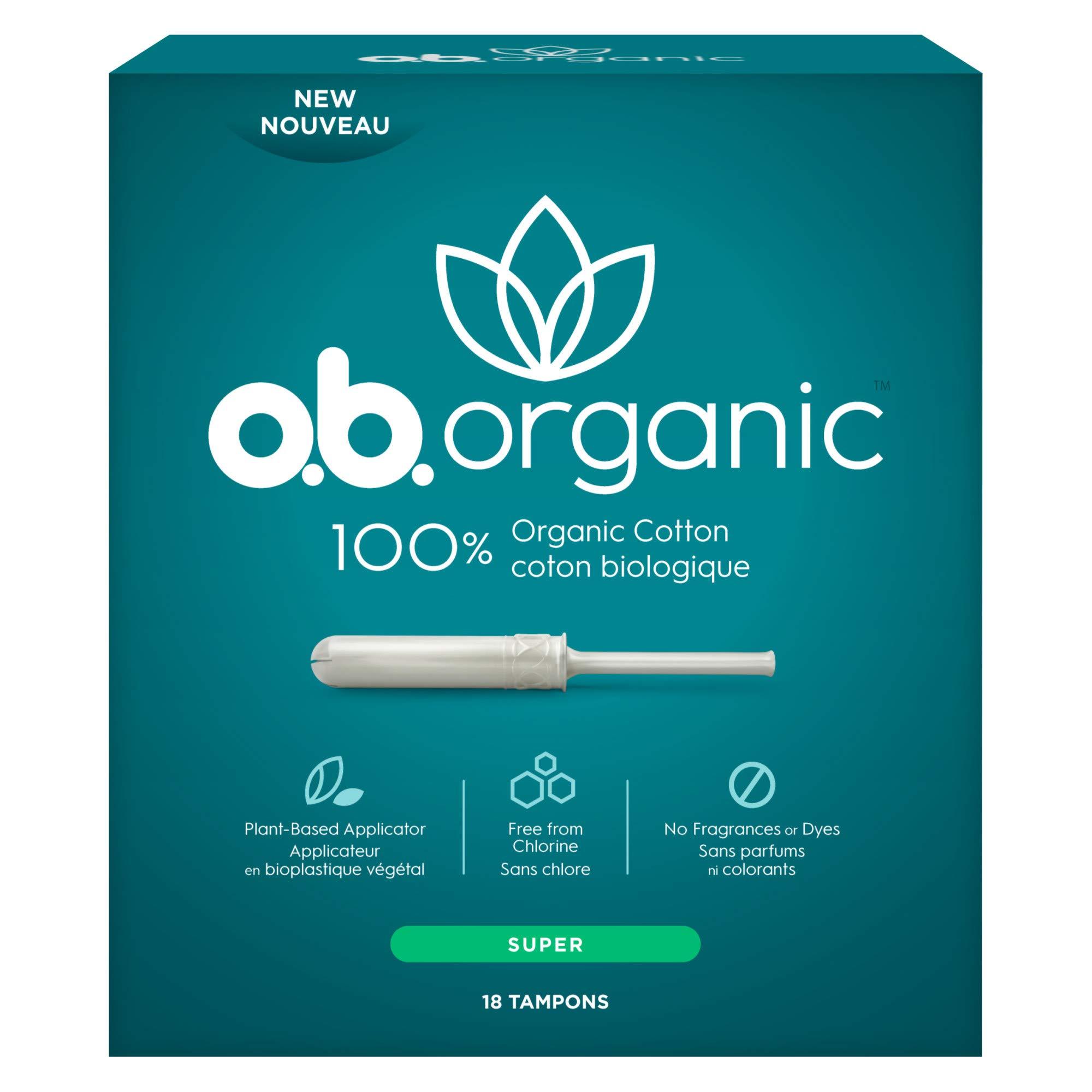 o.b. o.b. Organic Tampons with New Plant-Based Applicator, 100% Organic Cotton, Super, 18Count