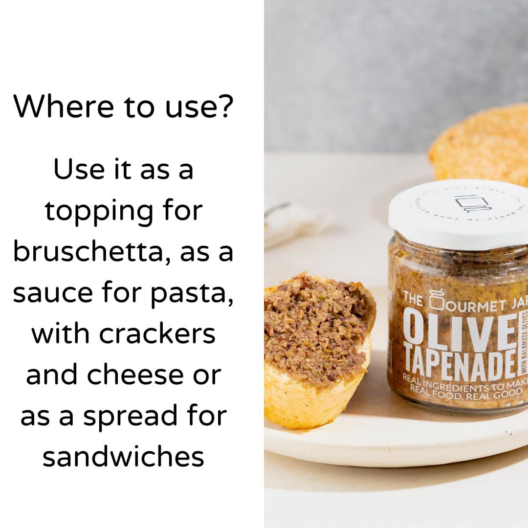 The Gourmet Jar The Gourmet Jar Olive Tapenade for Sandwich and Pasta - Nutty Dip with Kalamata Olives - Gluten Free - Nut Free Spreads - 180 Gm, Pack of 1