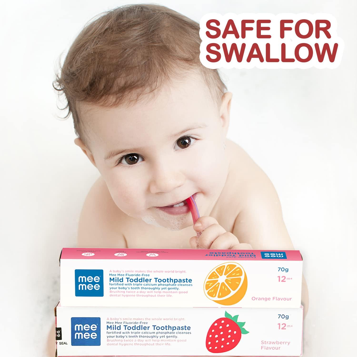Mee Mee Mee Mee Fluoride-Free Orange Flavor Toothpaste, 70 g (Pack of 2) (Strawberry + Orange, 70 g (Pack of 2))
