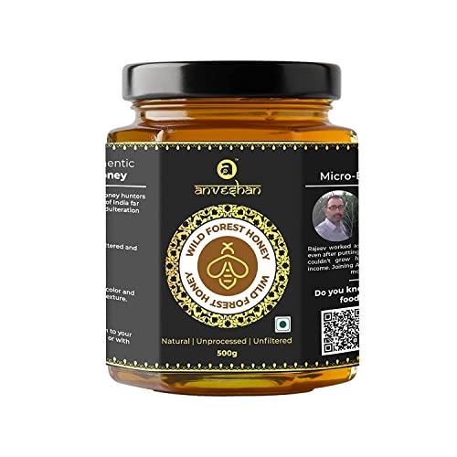 Anveshan Empowering farmers with technology Anveshan Wild Forest Honey 500g | Glass Jar | NMR tested | Raw & Unprocessed | No Added Sugar | Immunity Boosting