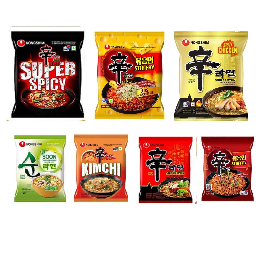 NOTTACIA NOTTACIA Nongshim Shin Ramyun, Red Super Spicy,Stir Fry, Kimchi & Veggie Instant Noodles 120Gm*5Pack (Pack Of 5) (Imported), 120 Grams