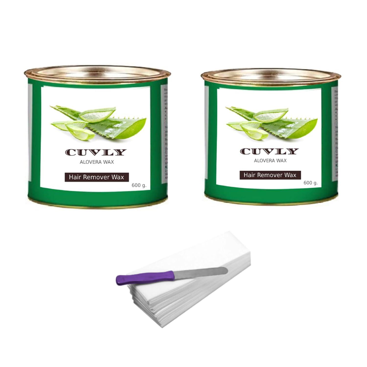 CUVLY CUVLY Men Waxing Hair Removal Wax, Waxing Kit, Hair Removal Body Wax - (Pack of Aloe Vera Wax 600 G + 600 G + 35 Waxing Strips + Knife)