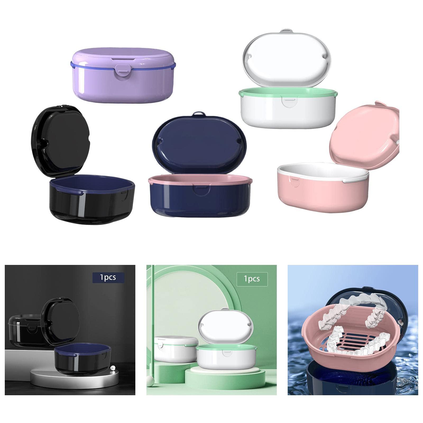 LICHTS LICHTS Denture Case with Strainer Basket for Artificial Teeth Night Guard Travel