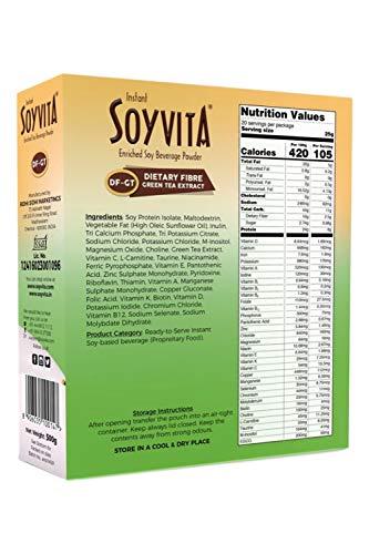 Soyvita SOYVITA - Dietary Fibre Green Tea Extract | Lactose Free | Vegan | ENRICHED Soy Beverage Powder | Serves-20 (500 GMS)