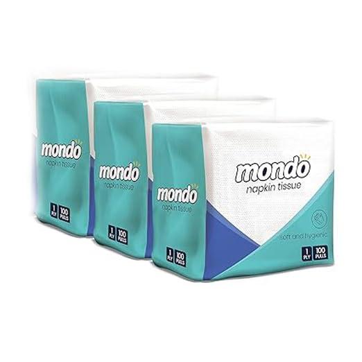 Mondo Mondo Napkin Tissue Paper (Size 30x30 centimetres, 1 Ply, 100 Pulls) | Pack of 3 Boxes
