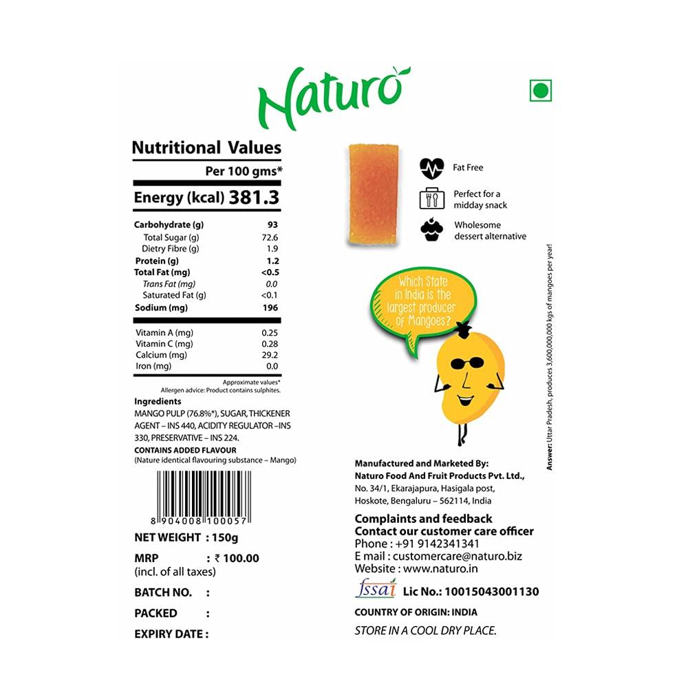 Naturo Naturo Mango Fruit Bars X 5 Pack (150g each) | Real Mango Fruit Candy | No Preservatives, Artificial Colour or Flavours