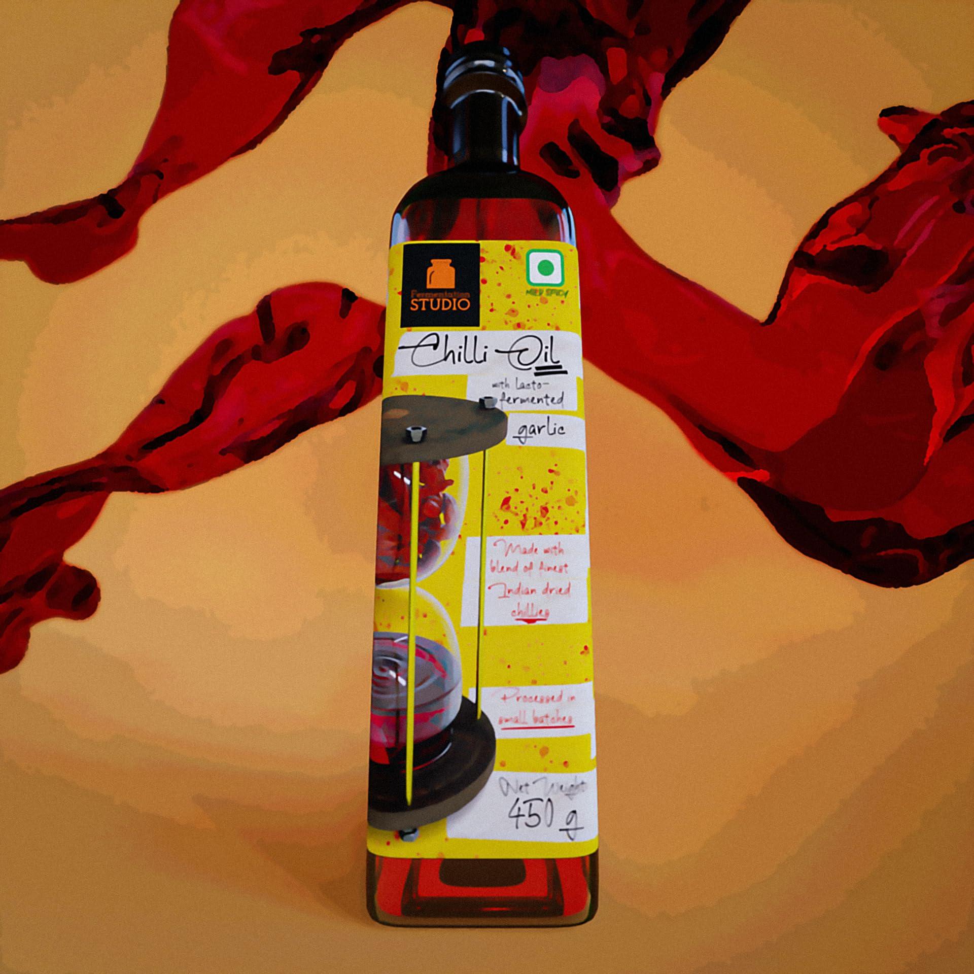 Fermentation Studio Fermentation Studio - Chilli Oil with Lacto-Fermented Garlic | 450g ~ 500mL | Made with Chillies, Garlic and Spices | Concentrated | Mild Spice | No Preservative, Artificial Flavors or Colors |