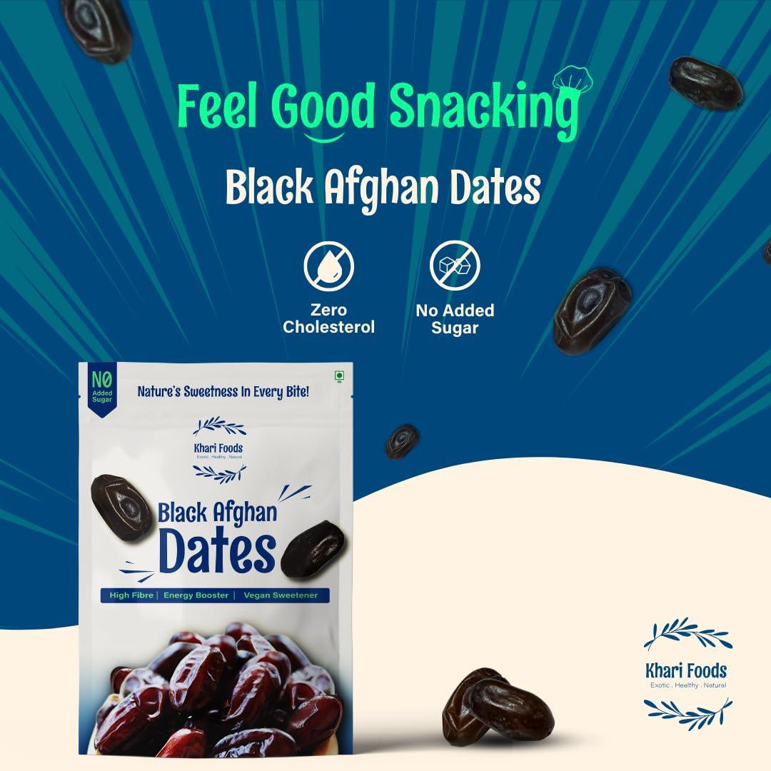 Khari Foods Khari Foods Premium Black Afghan Dates, High Fibre, Soft Dry Fruit Khajur/khajoor, Energy Health Snacks (200g)