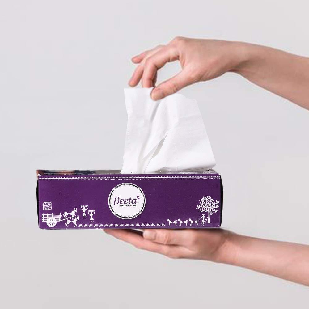 Beeta Beeta Tissue Box Facial Tissue for Home and Business Exq. Face Tissue Indian (Pack of 4)-Prime Soft and Highly Absorbent 100% Natural Cellulose Fiber