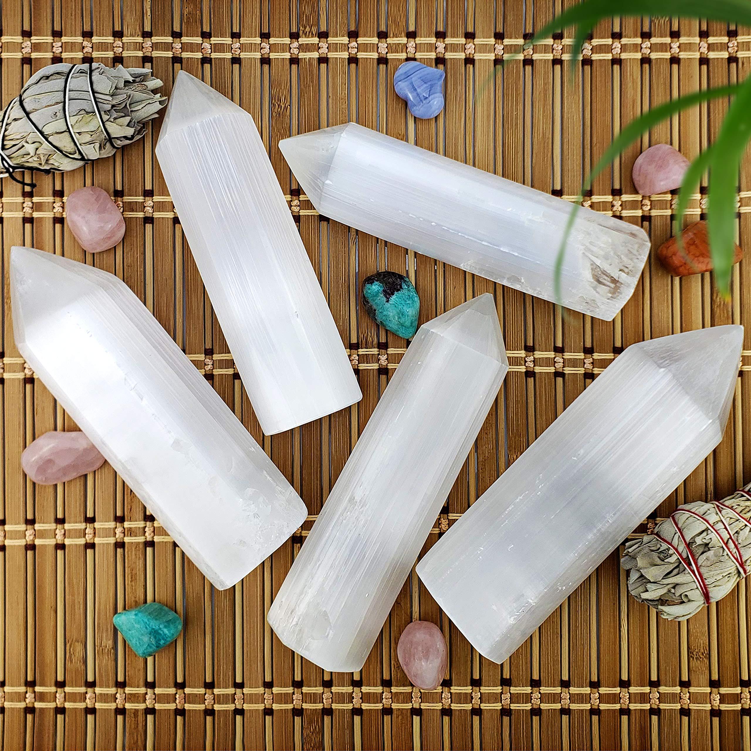 Om Zone Om Zone 6-inch Moroccan Selenite Tower Large Crystal Point Wand Generator Obelisk for Energy Cleansing, Meditation, Reiki, Intuition, Spiritual Healing, Collection of Healing Crystals and Stones. (1)