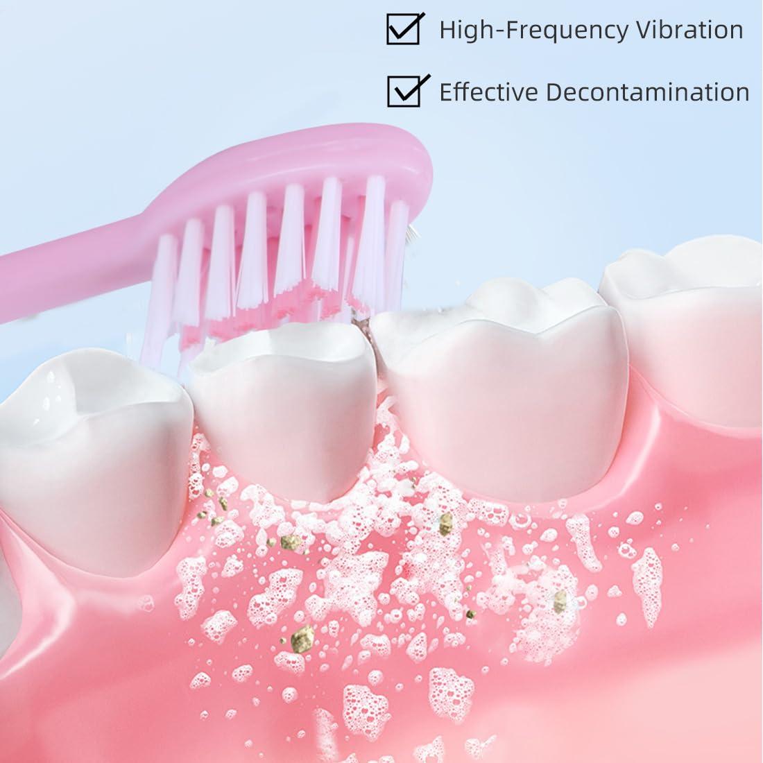 MINISO MINISO Electric Adult Toothbrush Aa R6 Battery Powered Roman Pillar Design + 3 Brush Heads (Pink), 1 Count