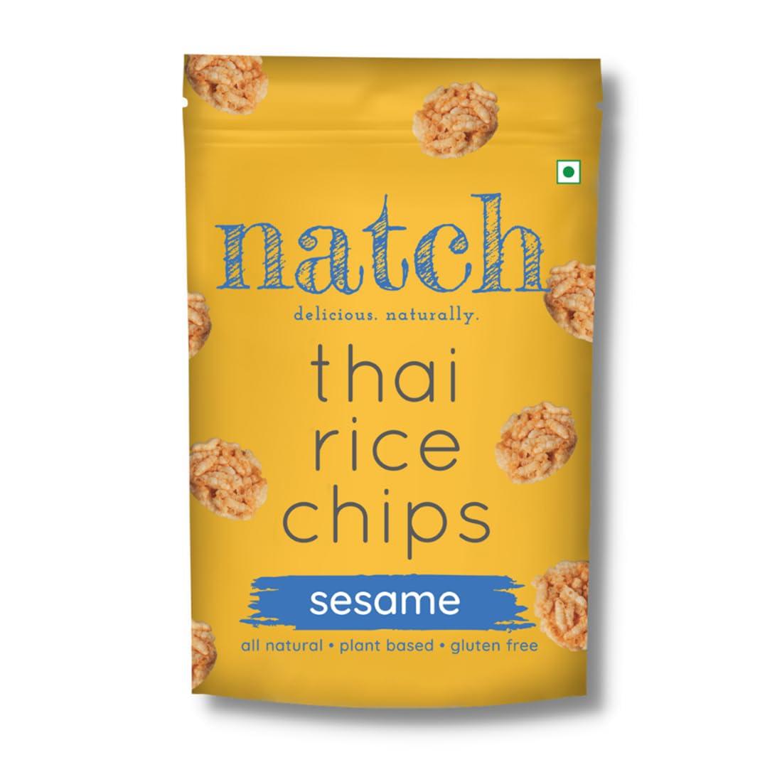 natch Natch Thai Sticky Rice Chips, Gluten Free, Party Family Pack, Vegan, All Natural Crunchy Crackers (Sesame) 100 Gm (Pack of 3)