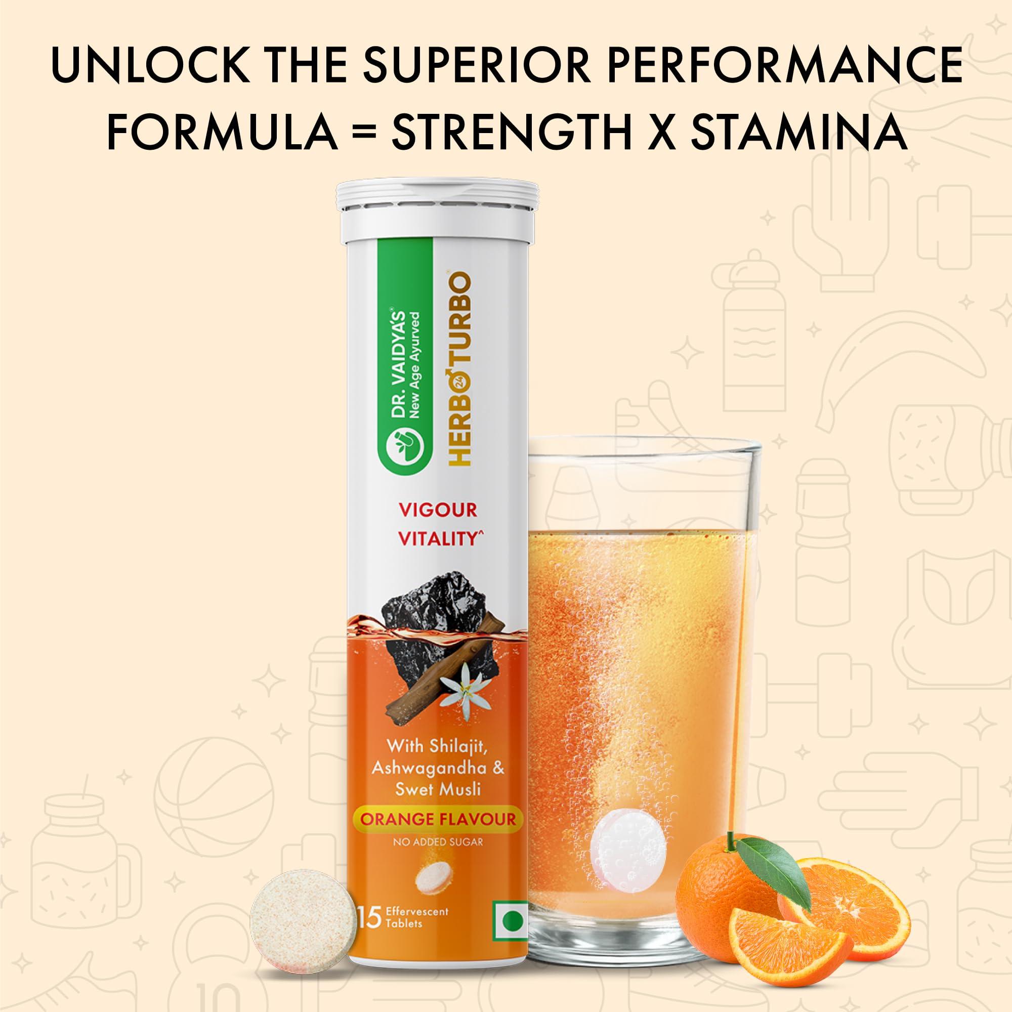 Dr. Vaidya\'s Dr. Vaidya\'s Herbo24Turbo Effervescent: Unlock Super Vigour and Vitality with Shilajit and Ashwagandha(Orange Flavor)(Pack of 4)