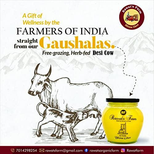 Rawat\'s Farm Rawat\'s Farm A2 Vedic Bilona Cow Ghee 500 ml | Glass Jar | Curd Churned Bilona Ghee | Government Laboratory Passed | 100% Natural | Immunity Booster | Good for Heart |