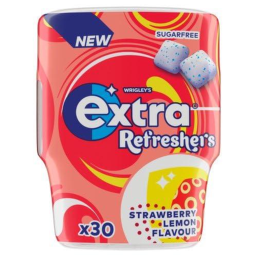 Extra Refreshers Extra Refreshers Strawberry Lemon Flavour Sugarfree 30 Cubes Chewing Gum Bottle 67gm