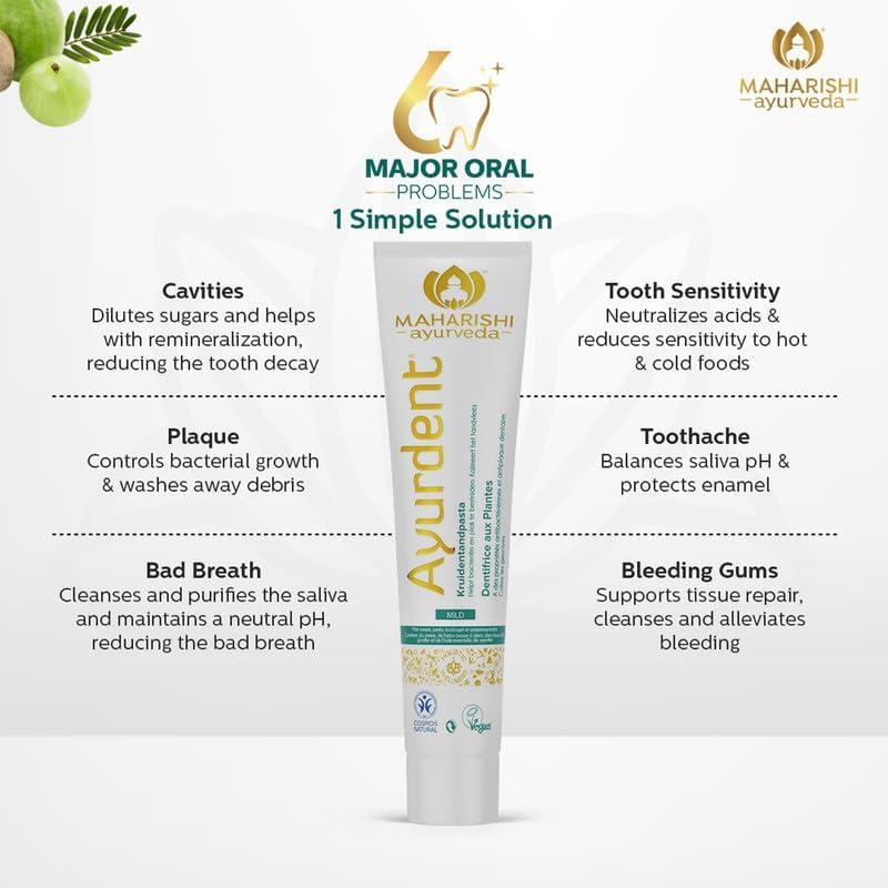 Maharishi Ayurveda Maharishi Ayurveda Ayurdent Mild Herbal Ayurvedic Toothpaste - All Natural|21 Ayurvedic Herbs|Whitens&Strengthens Teeth|Helps Fight Plaque, Tartar, Cavity, Tooth Decay&Bad Breath|75 Ml, Pack of 1