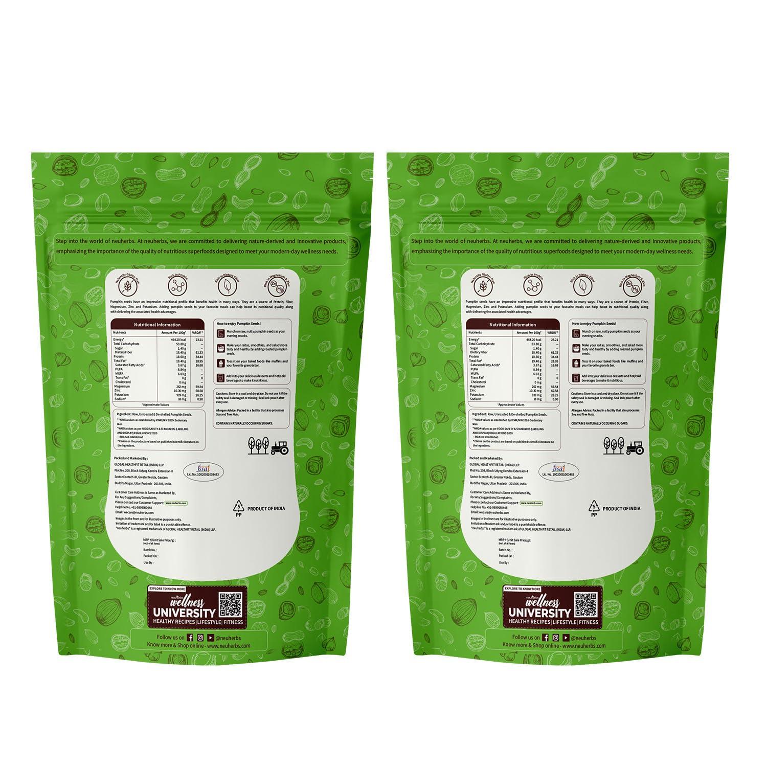 Neuherbs Neuherbs Raw & Unroasted Pumpkin Seeds | Immunity Booster & Fiber Rich Superfood | Rich Source of Omega 3 | Highly Nutritious Snack | Rich in Protein, Zinc & Magnesium 200 G (Pack of 2)