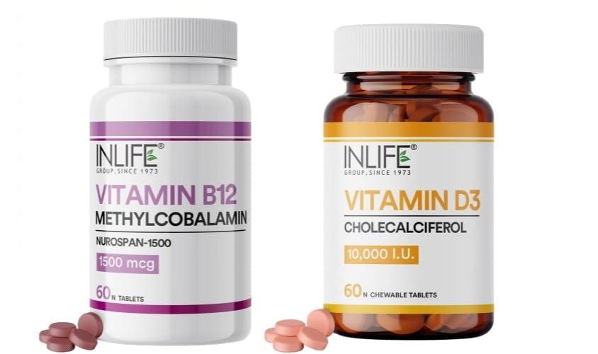Inlife INLIFE Vitamin D3 10000iu Chewable Tablets - 60 Tablets & Vitamin B12 1500mcg Methylcobalamin Supplement - 60 Tablets