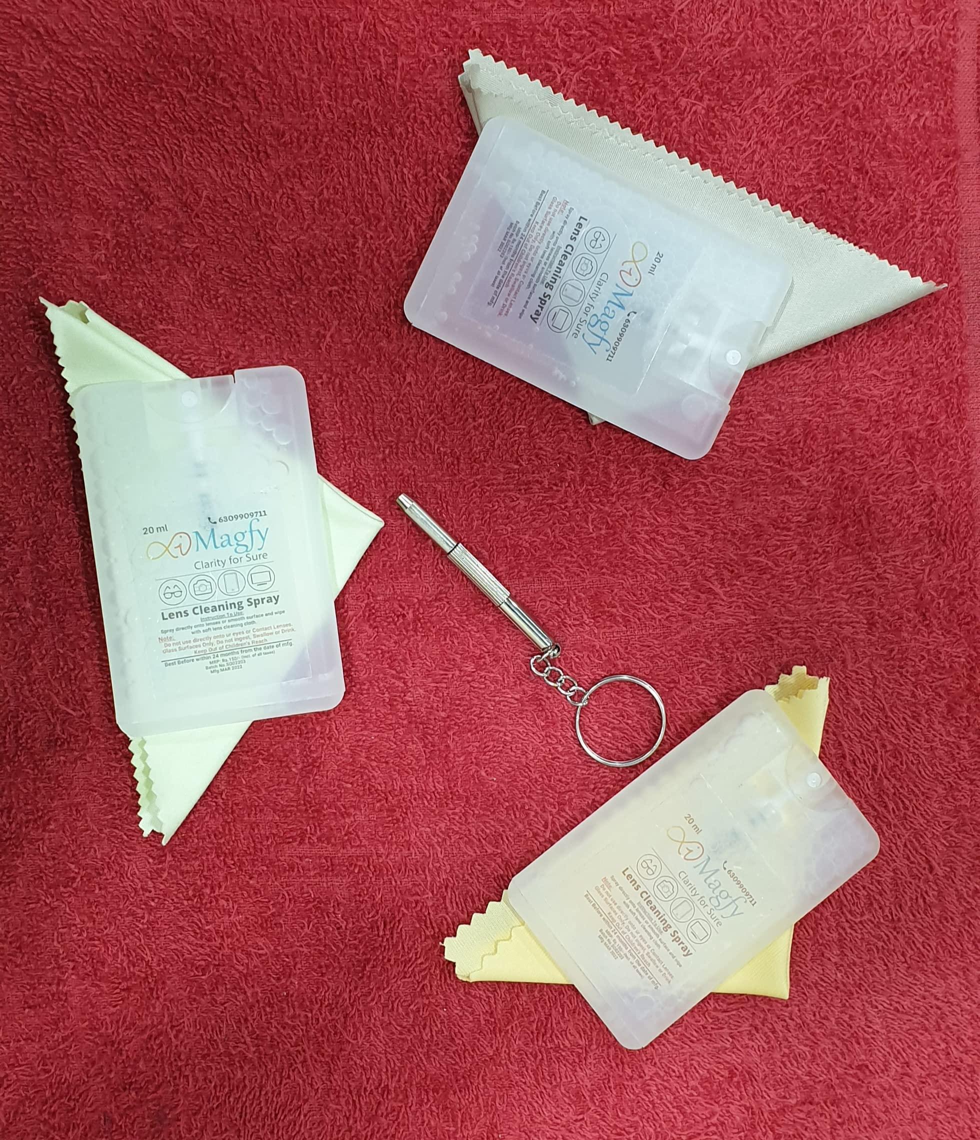 iMagfy iMagfy Pocket Lens Cleaner Spray Kit Eyeglass| India Made | Safe for All Lenses,Camera, Mobile, Laptop and Displays/Screens | 20ml of 3 pack with Fabric soft Cloth with Free ScrewDriver