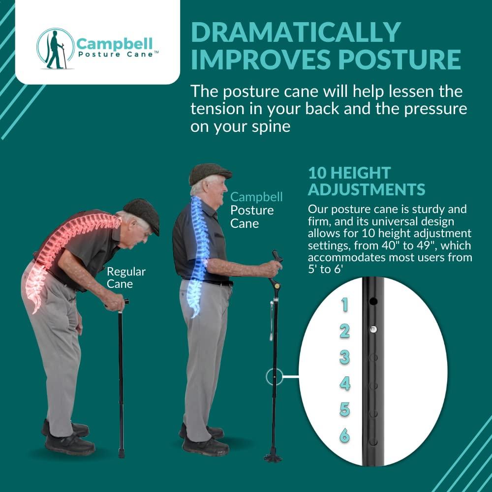 Posture Cane Campbell Posture Cane Foldable Walking Cane for Men and Women - FSA/HSA Eligible - Editorial Recommended
