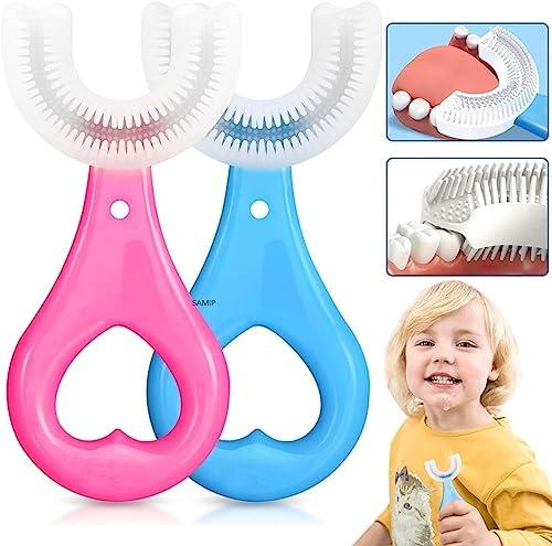 Samip Samip U-Shaped Sensory Baby Teether Toothbrush, Teether Keys, Toddler Toothbrush with Food Grade Soft Silicone Brush Head, 360 Oral Teeth Cleaning Tools Ultra Soft pack of 1 (Heart-Shape) In Multi Color