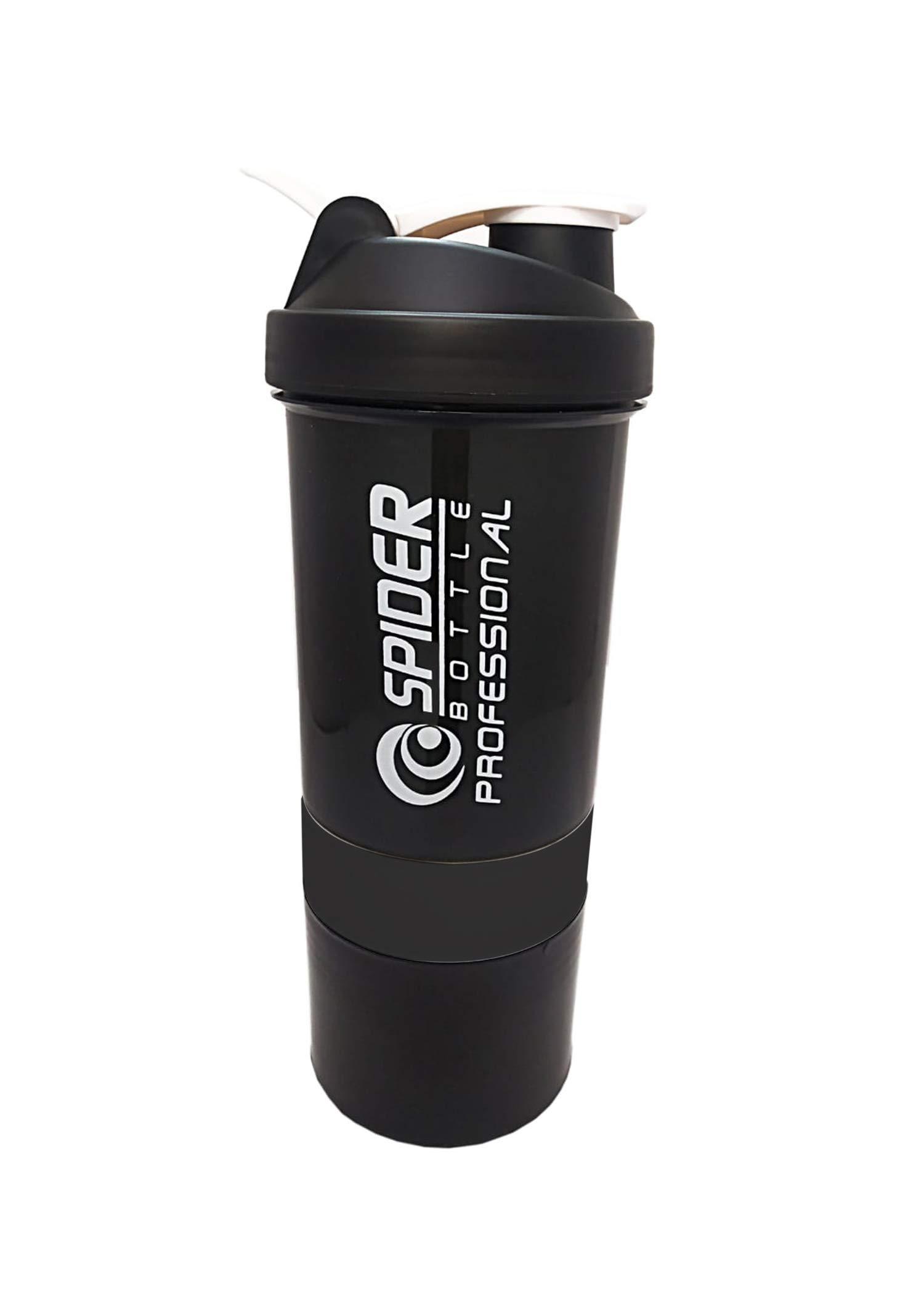 TRUE INDAIN TRUE INDIAN Combo of Spider Bottle 500 ml with 2 Storage Compartment Cup for Gym (Pack of 2 Black, Blue) Protein Shaker Blender Bottle for Whey Protein Mix