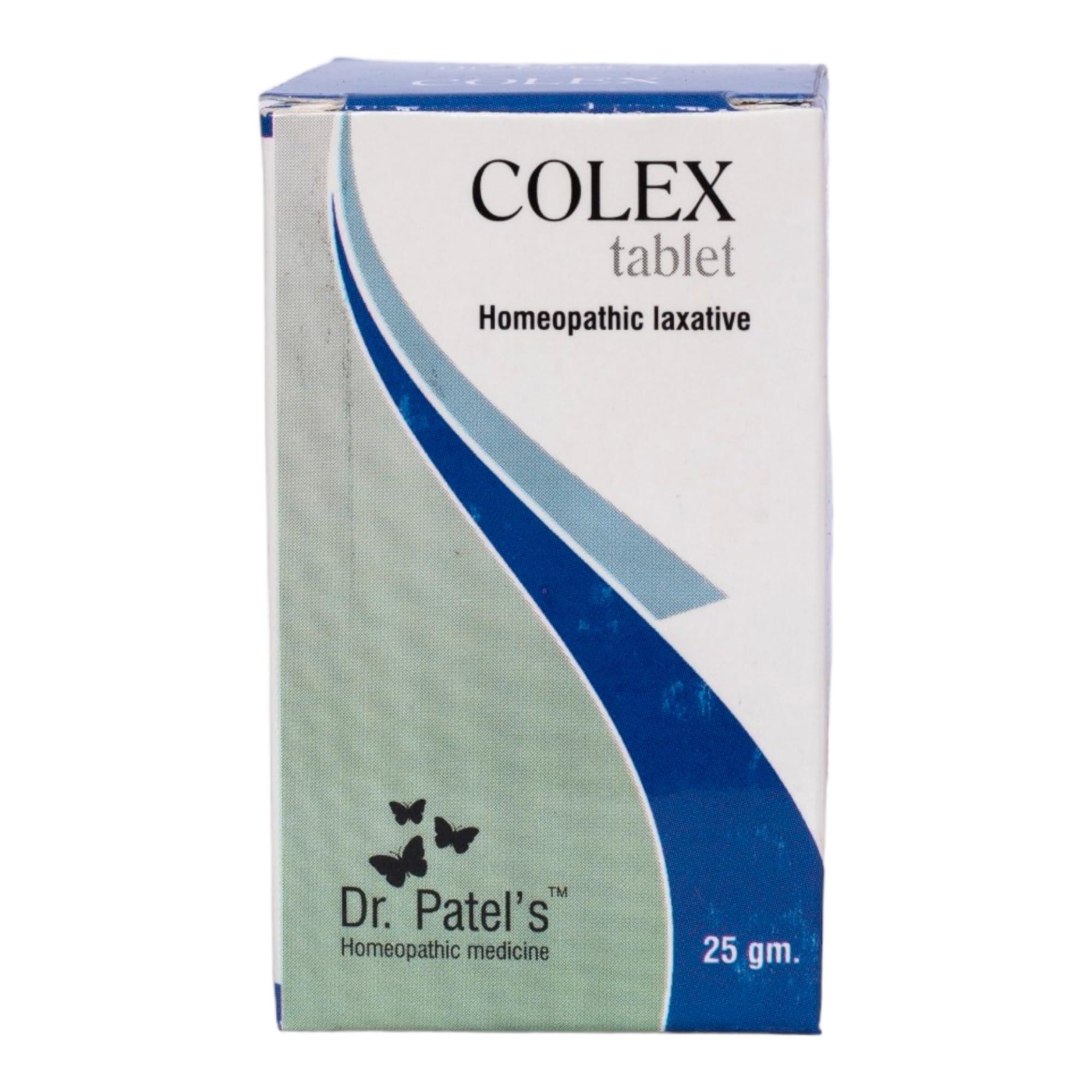 DR PATELS HOMEOPATHIC MEDICINES Dr Patel's 2 Pcs Homeopathic Colex Tablets - Homeopathic medicine for Constipation, Irritable Bowel Syndrome, Obstructive Defecation, & Regularizing Bowel Movement- 25gms