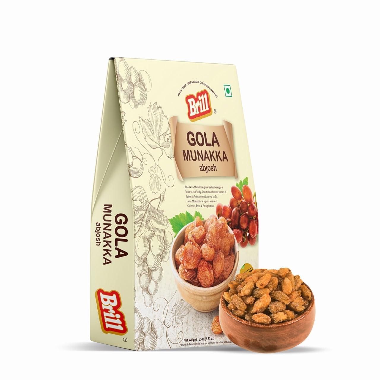 Brill Brill Gola Munakka (Abjosh) 250g | Munakka Raisins | Abjosh Kishmish(Gola) | Munka Dry Fruits | Delicious & Healthy Snack | High in Antioxidants | Naturally Sweet & Tasty