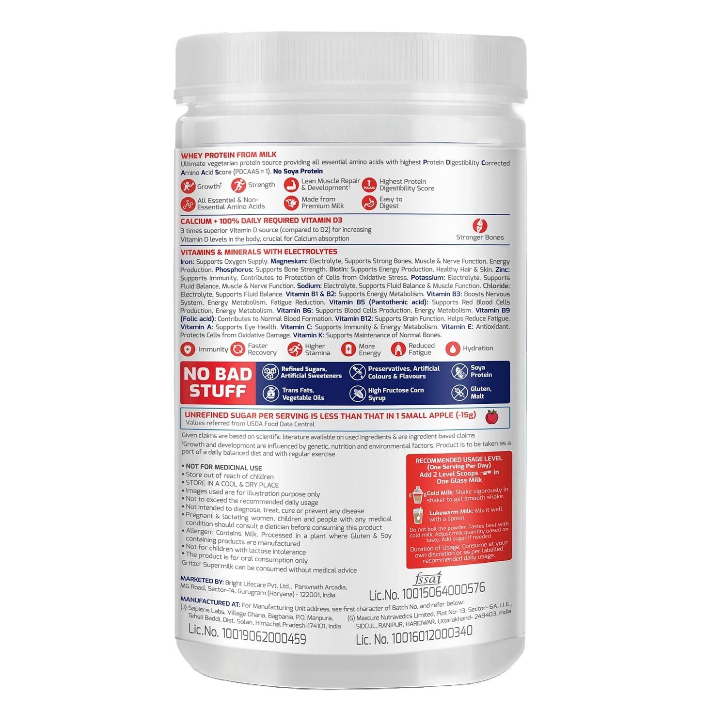 Gritzo Gritzo SuperMilk Overall Growth (13+y Girls), 12g Protein (Double Chocolate, 400g) | Zero Refined Sugar, 21 Vitamins & Minerals