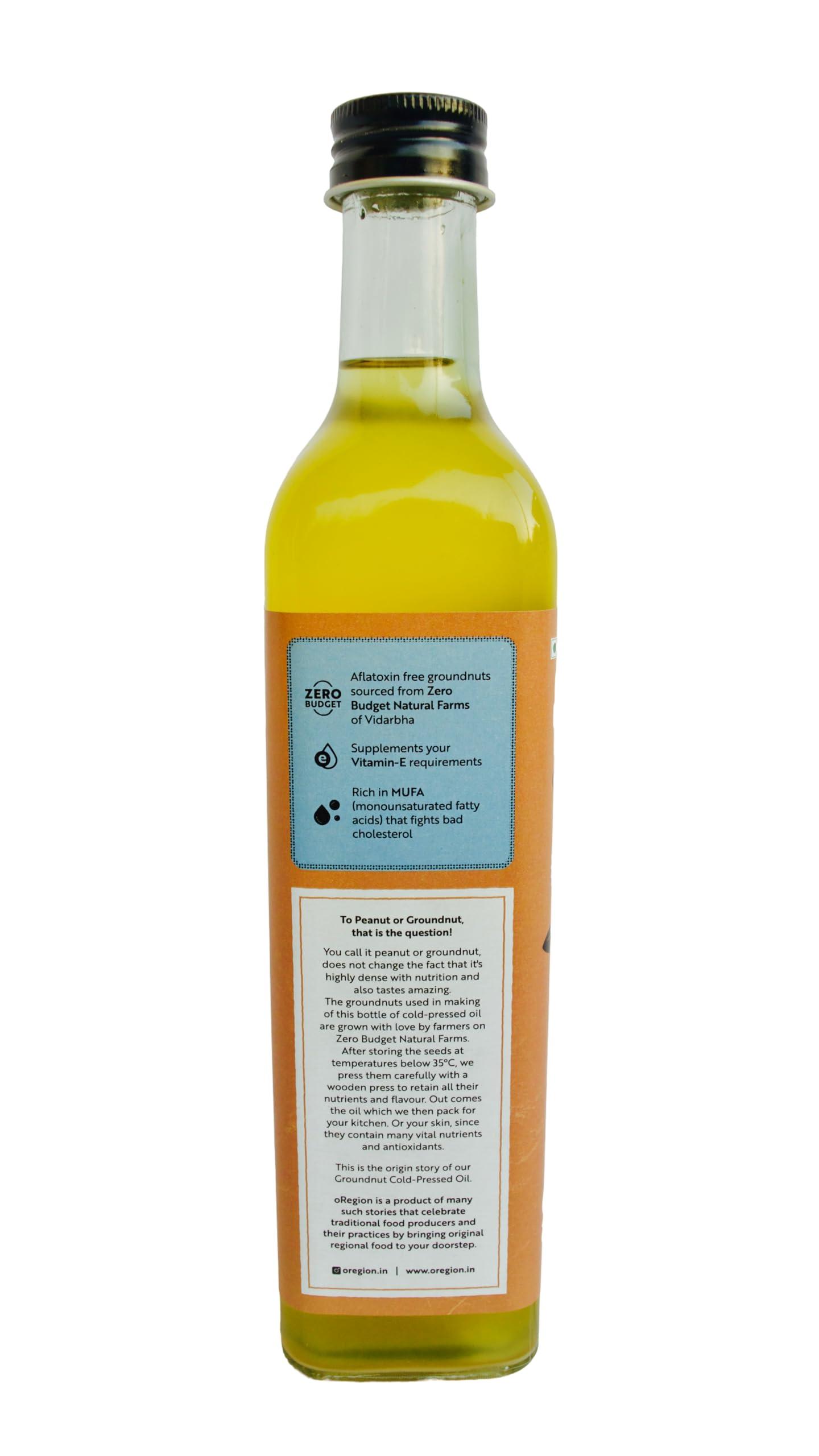 oRegion oRegion Cold Pressed Groundnut Oil | Glass Bottle | Wood Pressed Peanut Oil, 100% Natural, Unadulterated, Organic & Preservative-Free Cooking Oil - 500ml