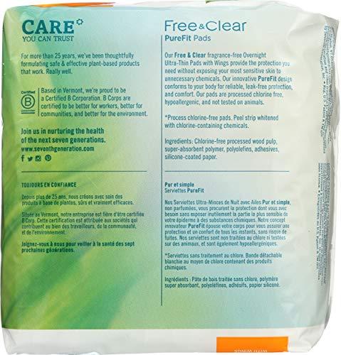 Seventh Generation Seventh Generation Ultrathin Pads Overnight with wings Free & Clear Chlorine Free 14ct