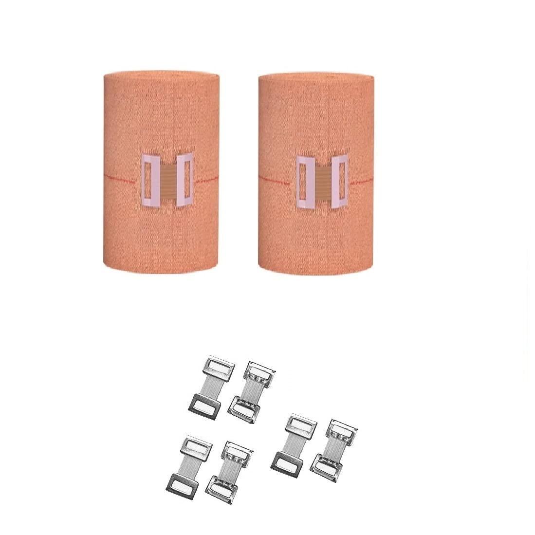 RARE OCEANS RARE OCEANS ELASTIC CREPE BANDAGE - WRIST WRAP STRAPS SUPPORT ELASTIC CREPE BANDAGE (PACK OF 2) 6CM(WIDTH) x 4MTR(STRETCHED LENGTH) - FREE 6 PICS BANDAGE WHITE CLIPS