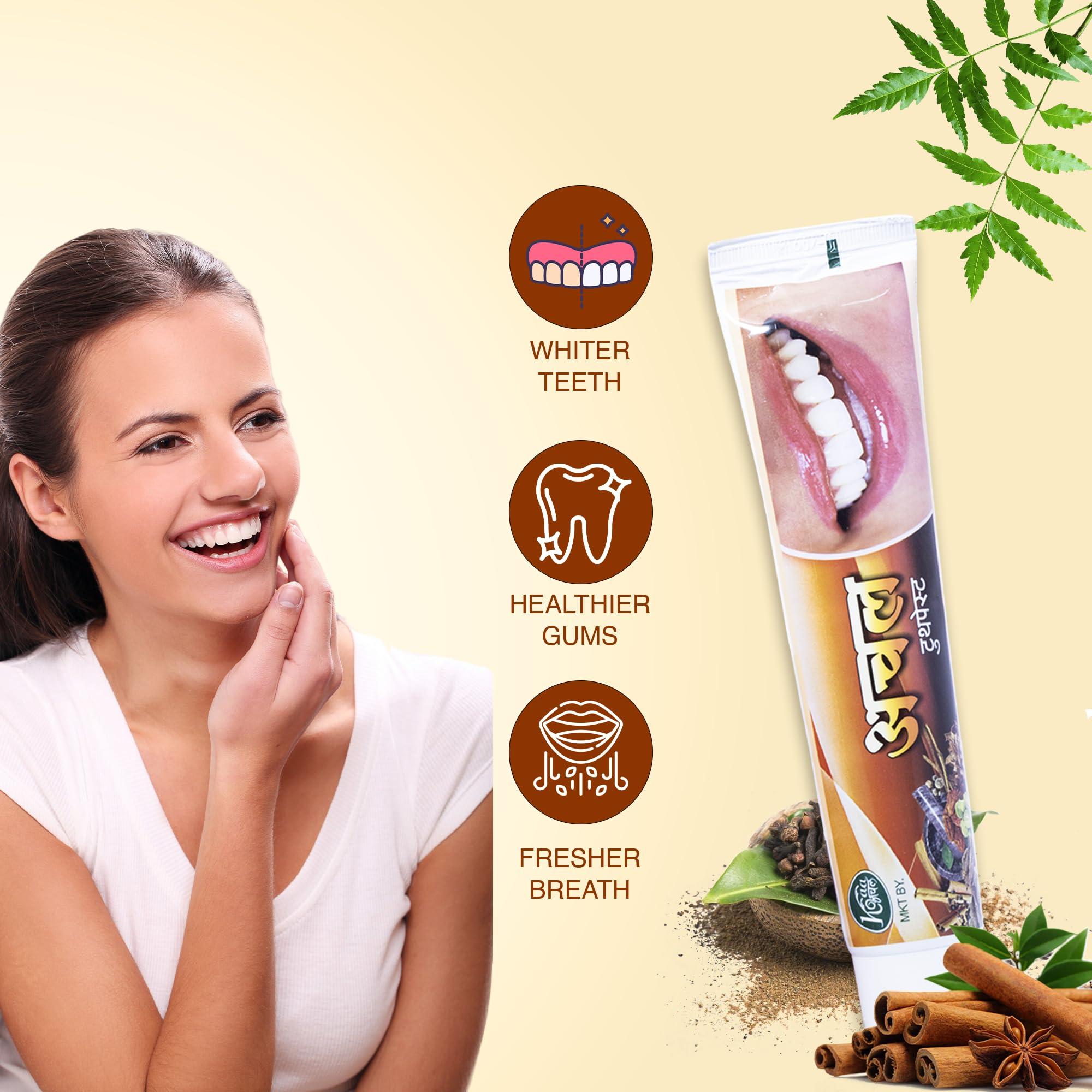 Achal Achal Dant Manjan 80 GM + Achal Toothpaste (2 x 175 GM)- (Combo of 3), Ayurvedic Dental Toothpaste and Tooth powder for Strong Teeth, Fresh Breath & Whitening, For Kids & Adults