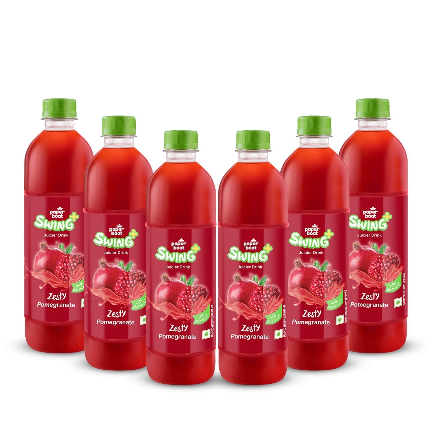 Paper Boat Paperboat Swing Yummy Guava Juice with Vitamin D, 600 ml Each - Pack of 6 & Paperboat Swing Zesty Pomegranate Juice with Vitamin D, 600 ml Each - Pack of 6