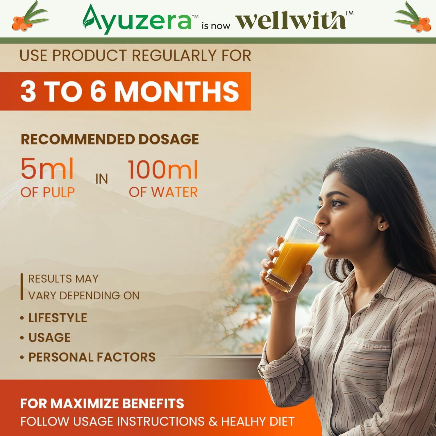 Ayuzera Ayuzera Himalayan Sea Buckthorn Pulp Concentrate 300ml | Liquid Supplements | Makes up to 50 Glass Juice (Rich in Vitamin C) | Lab Tested | Omega 3, 6, 7, and 9, and Antioxidants | (1)