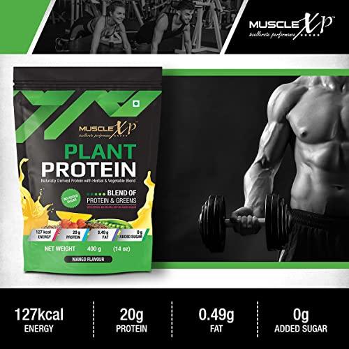 MuscleXP MuscleXP Plant Protein - Natural Protein Powder with Pea Protein, Herbal and Vegetable Blend, Mango Flavour, 400 gm Pouch x Pack Of 3