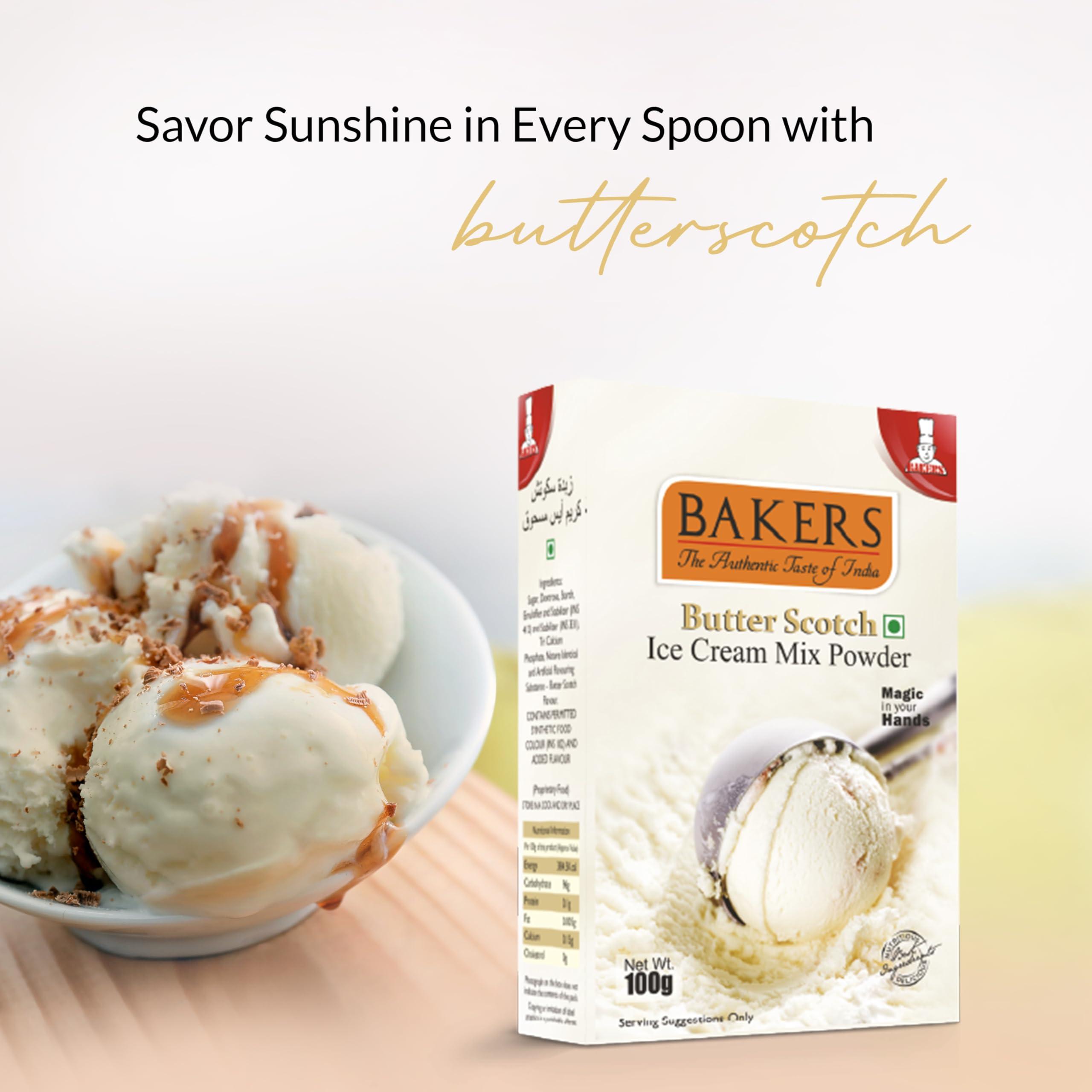 BAKERS BAKERS Butterscotch Ice Cream Powder | 100% Veg | No Sugar Needed | East To Prepare | Delicious Summer Treat | Dessert Mix | Pack Of 6 (100 Gm X 6)