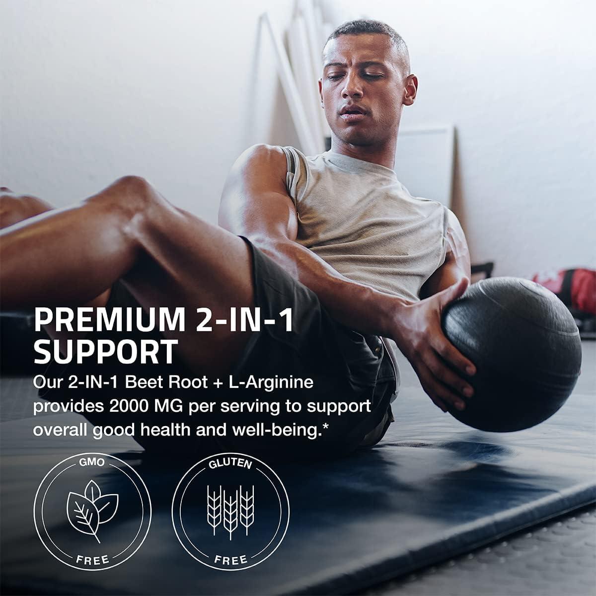 ATHINIKA NUTRITION Beet Root + L-Arginine 2000 MG Nitric Oxide Production- Non-GMO, 120 Vegetarian Capsules