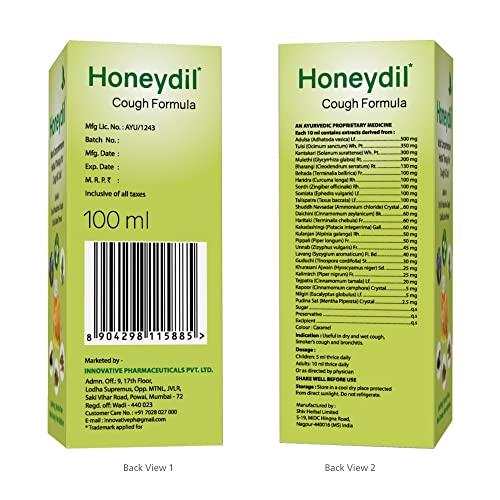 Honeydil Honeydil Cough Syrup 100 ml | With goodness of Adulsa, Tulsi, Kantakari, Haridra, Bharangi & Mulethi |Natural Ingredients| Non-Drowsy (Pack of 1 (100ml))