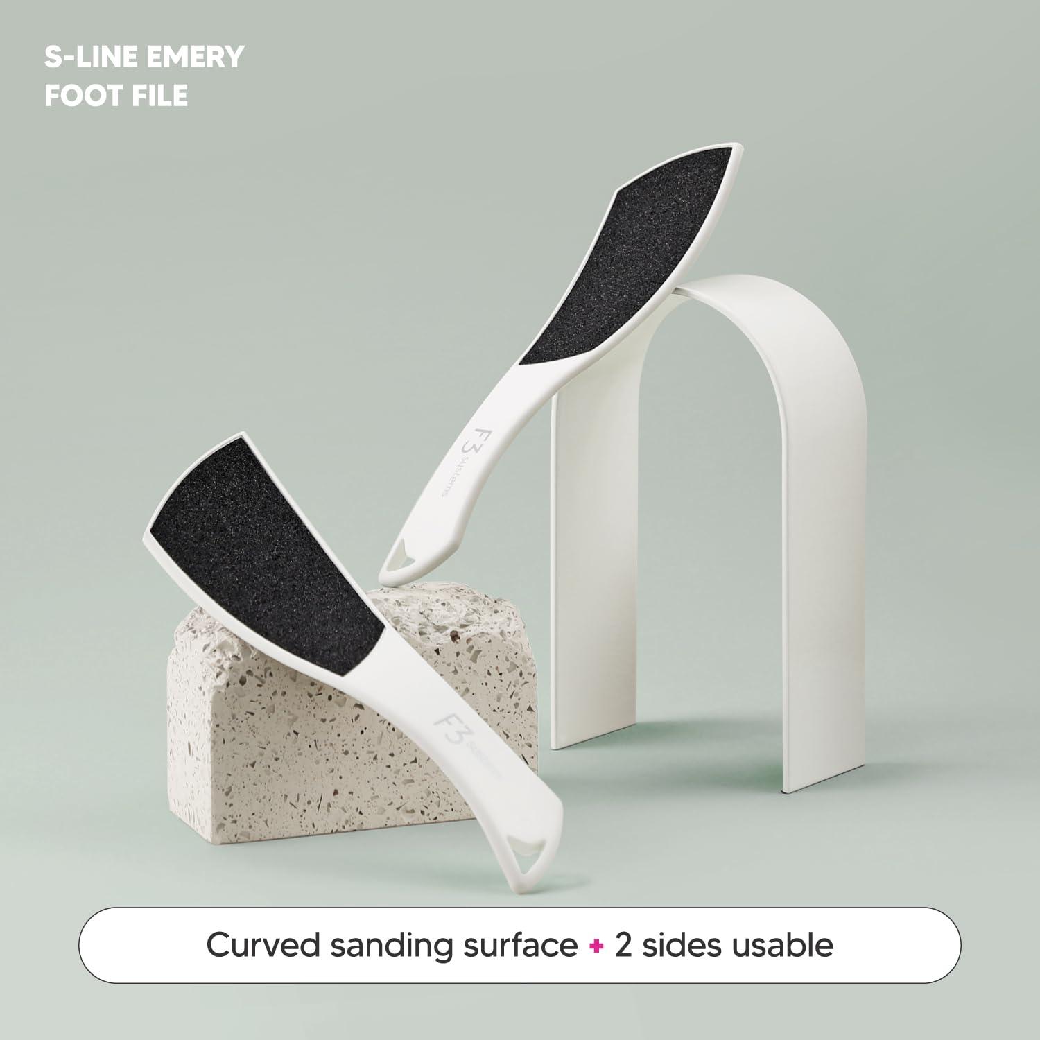 F3 systems F3 Systems S-Line Emery Foot file, Double-Sided Pedicure Tool, Effective for Cracked Heel, Ergonomic Design for Easy Grip