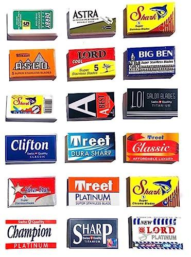 Razor Blades Club Astra-Derby-Shark-Lord-Treet-Voskhod-Rapira 100 Quality Double Edge Razor Blades Sampler (18 different brands)