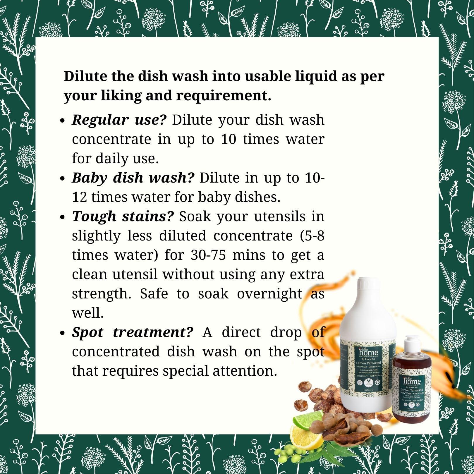 Rustic Art Rustic Home Lemon Tamarind Dish Wash Concentrate with Soapnut & Neem | Converts to 3 litres liquid | Natural & Toxin free |(300g (Pack of 1))