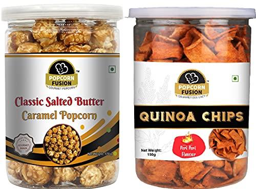 Popcorn Fusion Popcorn Fusion Gourmet Popcorn & Quinoa Chips Combo || Classic Salted Butter Caramel Popcorn-170g || Quinoa Chips Peri Peri 150gm || Healthy Snack Combo || Combo Pack of 2 || Combined Weight 320gms